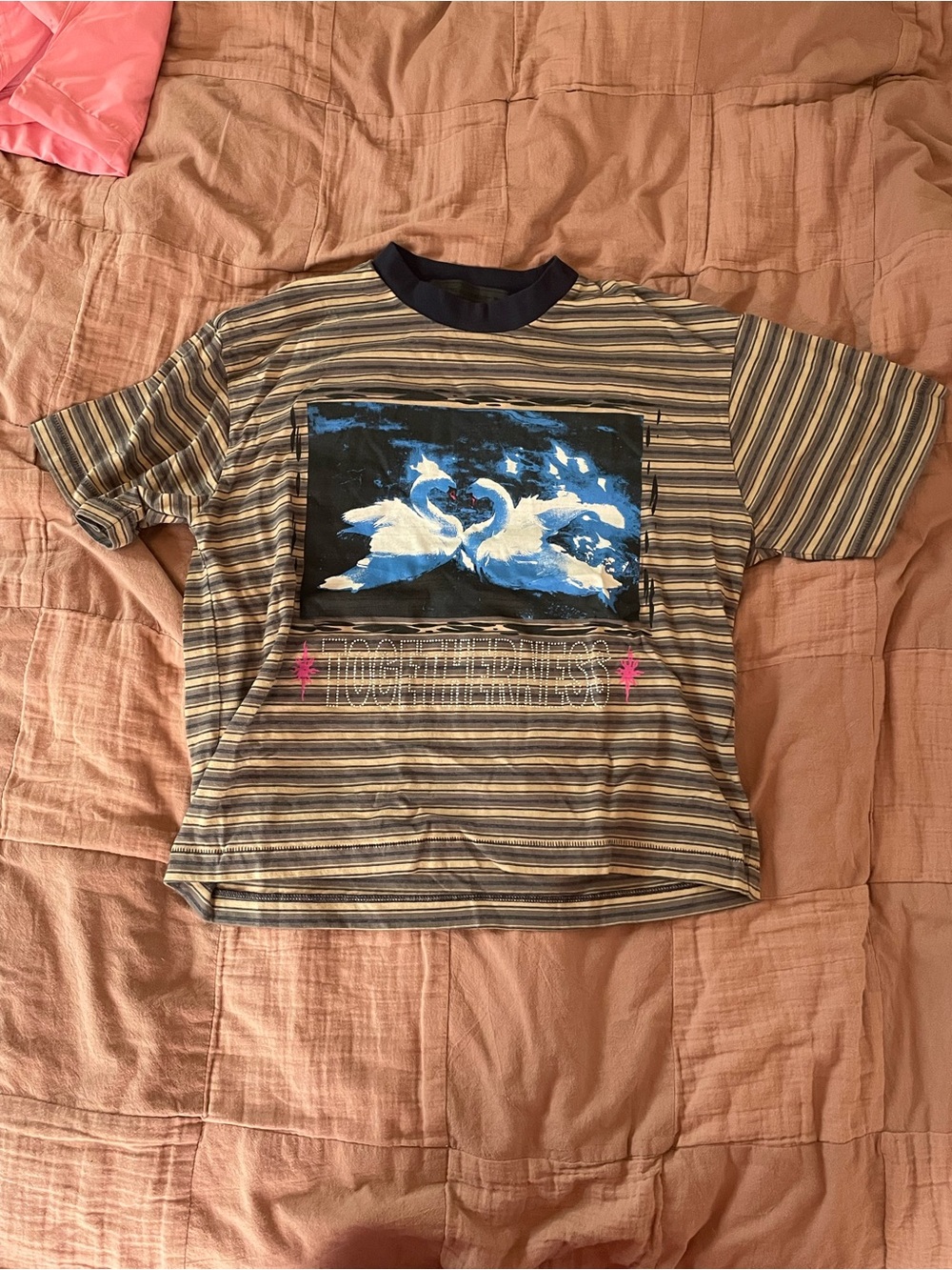 Jungles jungles Striped Tee with Blue Swan Graphic